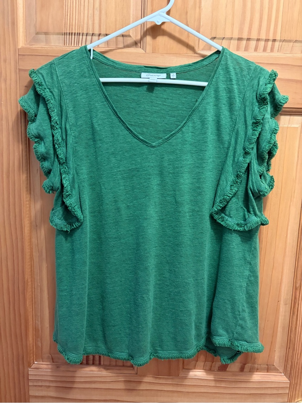 Chico's Green Ruffle Sleeve V-Neck Tee